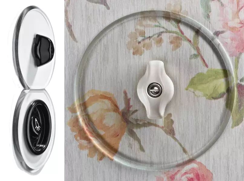 exemple d'interrupteur en bakelite avec plaque de finition en verre