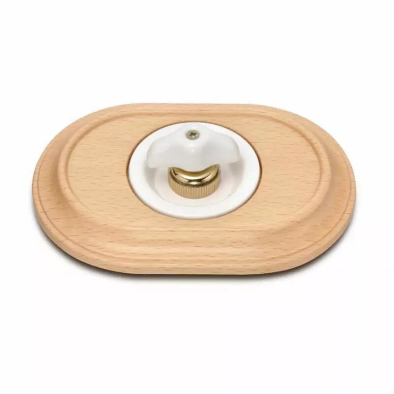 Fontini Venezia - Plaque de finition en h�tre sans vernis avec interrupteur rotatif en porcelaine blanche
