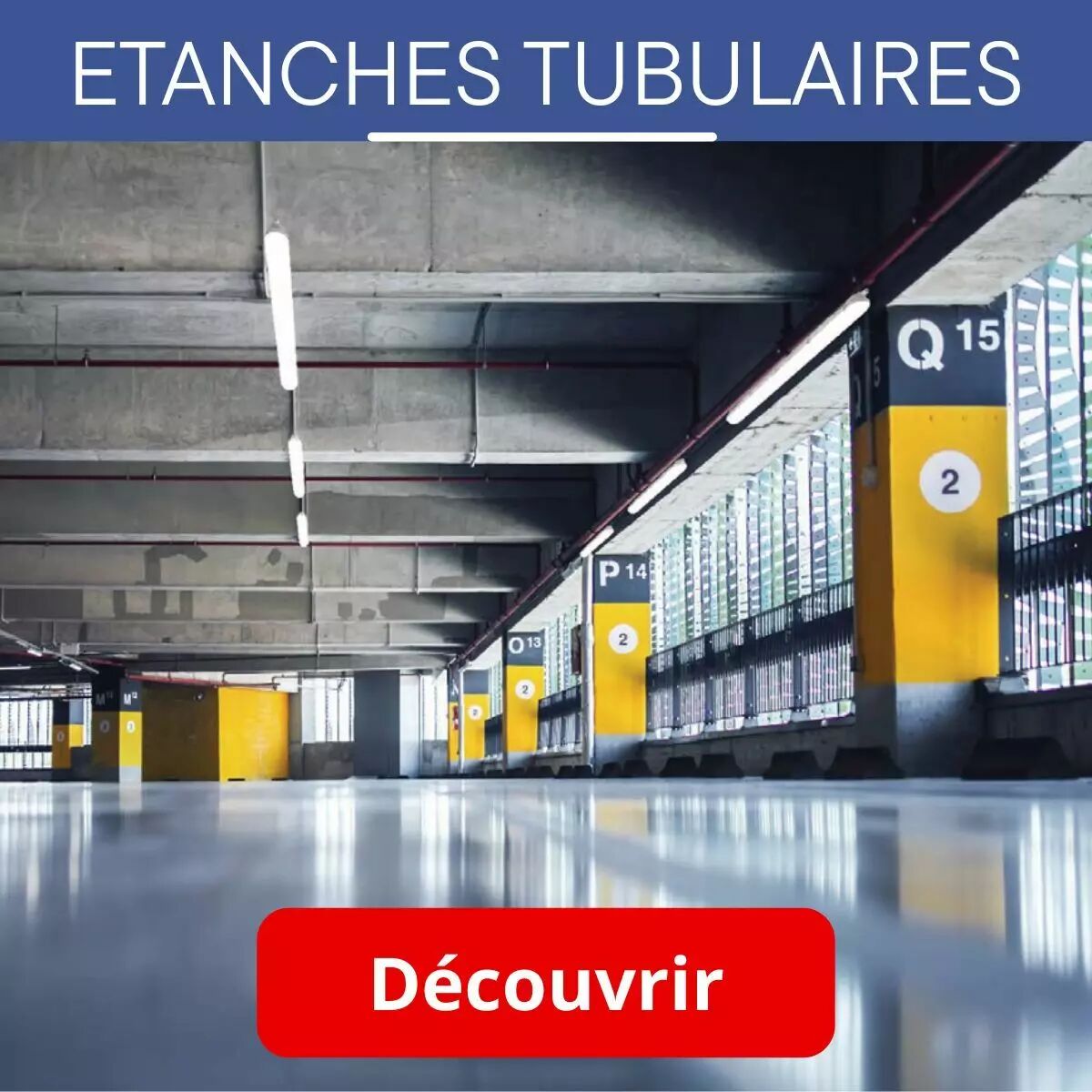 Des tubes �tanches �clairent un parking vide, visiblement tr�s r�cent.