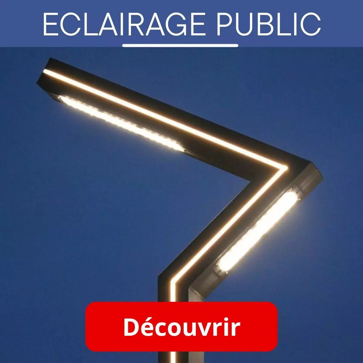 Sur le fond sombre d'un ciel entrant dans la nuit, le haut d'un lampadaire au design en zigzag se dessine avec ses �l�ments LED.