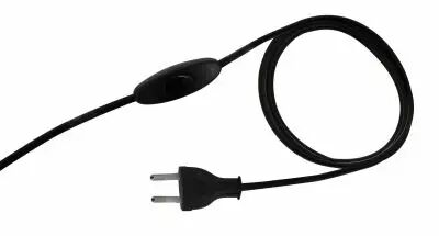 Cordon avec interrupteur � bascule et fiche bipolaire, couleur  Noir, longueur 1,5m (240531)