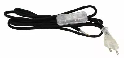 Cordon textile avec interrupteur � bascule et fiche bipolaire, longueur 2m, couleur Noir (241611)