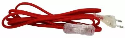 Cordon textile avec interrupteur � bascule et fiche bipolaire, longueur 2m, couleur Rouge (241636)