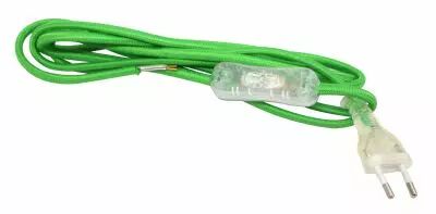 Cordon textile avec interrupteur � bascule et fiche bipolaire, longueur 2m, couleur Vert (241638)