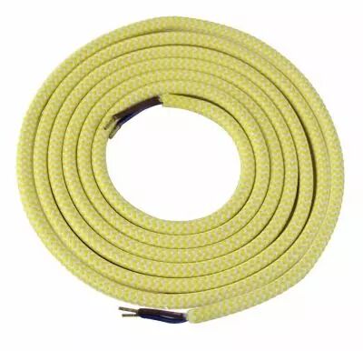 Cable textile M�lange de jaune & blanc, 2 x 0,75mm souple, 2 metres (189639)