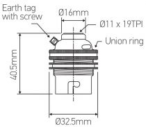 Douille à baïonnette (B22) en laiton pas français avec portée et trou latéral (210215)