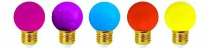 Ampoule Pack de 5 ampoules sph�riques LED E27, Framboise, Violet, Bleu, Orange and Jaune pour guirlande lumineuse (158020)