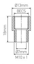 Raccord de réduction en Laiton, Raccord femelle becs (10,85 x 1,33), mâle 10 x 1, diametre 13mm (307013)