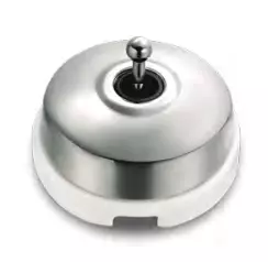Interrupteur Dimbler va-et-vient en m�tal couleur chrome brillant, corps en porcelaine blanche avec passage de c�ble lat�ral (60