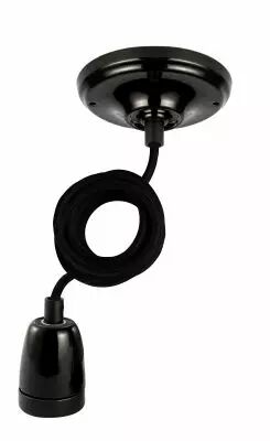 Suspension c�ramique E27 c�ble textile 1m noir