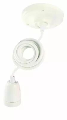 Suspension c�ramique E27 c�ble textile 1m blanc