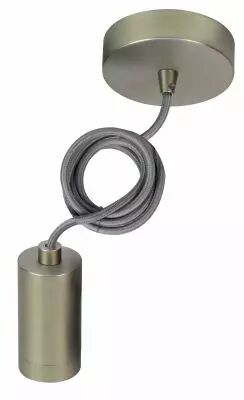 Suspension m�tallique E27 avec douille cylindre fillet�e c�ble textile 2m gris