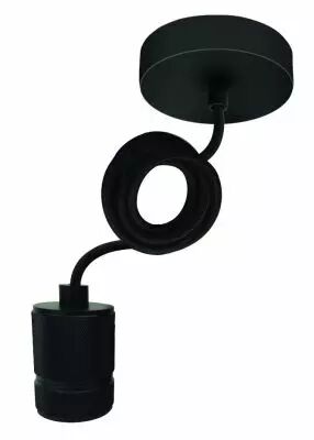 Suspension m�tallique E27 avec douille fillet�e et bague de serrage c�ble textile noir