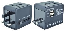 Adaptateur universel EU-UK-USA + 2 USB noir