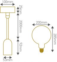 Kit - Ampoule géante + suspension béton filament LED 6W E27 2000K 300lm amb. dimmable
