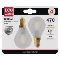ECOWATTS - Sphérique (x2) G45 filament LED 4W E14 4000K 470lm mat