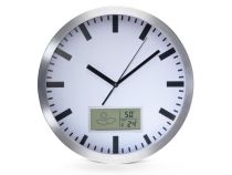 Horloge Murale  En Aluminium Avec Écran Lcd Et Thermomètre, Hygromètre & Prévisions Météo - Ø 25 Cm (WC100)