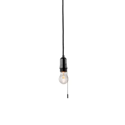 Suspension MINIMAL en Bakelite noire avec interrupteur � tirette et c�ble en tissu noir de 1m50 (101180)
