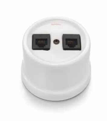Prise RJ45 UTP Cat 6 double en porcelaine blanche sans passe-c�ble de la collection Garby de Fontini (30707175)