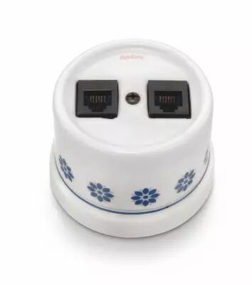 Prise RJ45 UTP Cat 6 double en porcelaine d�cor bleu/argent de la collection Garby de Fontini (30707612)