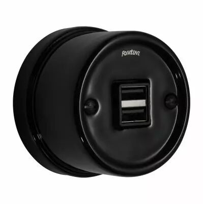 Chargeur USB A+A en porcelaine noire sans passe-c�ble de la collection Garby de Fontini (30765275)
