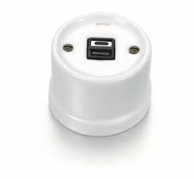 Chargeur USB A+C en porcelaine blanche sans passe-c�ble de la collection Garby de Fontini (30766175)