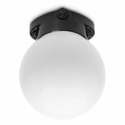Plafonnier en porcelaine noire avec verre globe opale  (Diam 150mm) pour socle LISILUX taille M