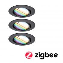Spot encastré LED Base Kit de base orientable Smart Home Zigbee 3.0 Coin  rond 90mm 20°  3x4,9W 3x420lm 230V gradable RGBW+ Noir
