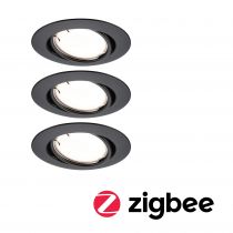 Spot encastré LED Base Kit de base orientable Smart Home Zigbee 3.0 Coin  rond 90mm 20°  3x4,9W 3x430lm 230V gradable 3000K Noir