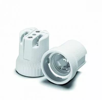 Douille porcelaine E27, 250/5000V 4A T270�C, pour c�ble 0,5 � 2,5 mm�, connexions � vis, 2 inserts m�talliques filet�s pour vis 