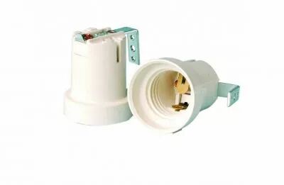 Douille monobloc pour E27 250V 4A T210�C, connexions automatiques avec terre et �querre metallique avec 2 trous filet�s M3  (126