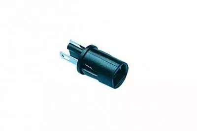 Douille pour lampe culot verre (W2) polycarbonate noir avec ergot central et cosse 2,8mm, montage par l'arri�re avec per�age 8mm