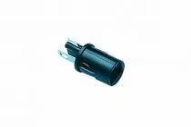 Douille pour lampe culot verre (W2) polycarbonate noir avec ergot central et cosse 2,8mm, montage par l'arrière avec perçage 8mm