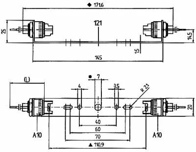 Douille R7S 118mm, st�atite, corps aluminium, 250V 6A T350�C, avec �trier m�tallique, c�ble 25cm,trou central diam.11mm, pour vi