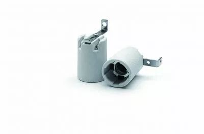 Douille porcelaine pour lampe E14 250V 2A T200�C, avec �querre acier, zingu� et trou diam�tre 5,2mm (126881)