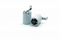 Douille porcelaine pour lampe E14 250V 2A T200°C, avec équerre acier, zingué et trou diamètre 5,2mm (126881)