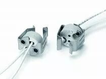 Douille stéatite GU5,3 24V 10A T300°C, montage avec vis M3, câble silicone T180°C 125mm, et équerre de maintien de la lampe (126