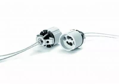 Douille st�atite GZ10, 250V 2A T250�C 28X22mm, c�ble 250mm, T250�C avec gaine t�flon double isolation,�querre avec filetage M10X