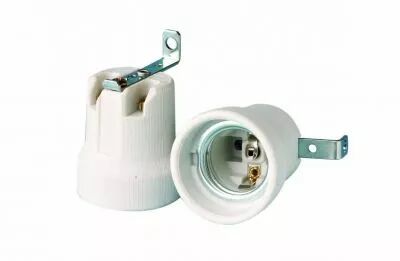 Douille porcelaine pour E27, 250/5000V 4A T270�C, pour c�ble 0,5 � 2,5 mm�, avec �querre m�tallique et trou de diam. 5,2mm, (127