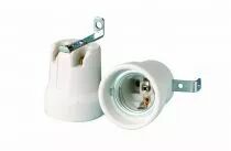 Douille porcelaine pour E27, 250/5000V 4A T270°C, pour câble 0,5 à 2,5 mm², avec équerre métallique et trou de diam. 5,2mm, (127
