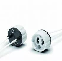 Douille stéatite/PPS GX10, 500/5000V 2A T240°C 28X15mm, sortie des câbles par l'arrière, câble T250°C 220mm, double isolation (1