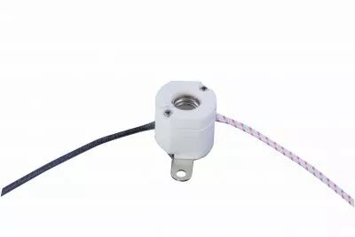 Douille pour lampe culot E10, 250V 75W, T200�C en c�ramique, avec c�ble en silicone gaine de verre T180�C 150mm (127339)
