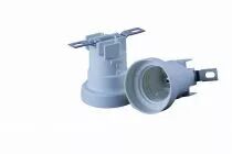 Douille monobloc pour E27 250V 4A T210°C, avec équerre métallique plate, 2 trous pour vis M4, bornes à vis et borne de terre (12