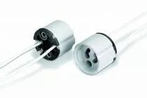 Douille stéatite/PPS GX10, 250/5000V 2A T250°C 28X22mm, sortie des câbles par l'arrière ou le coté, câble T180°C 220mm, double i