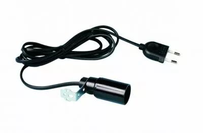 Kit pr�c�bl� E14 noir avec �querre 250V 2A T190�C, cordon 2m c�ble m�plat 2x0,75mm� et prise 2 p�les (140006)