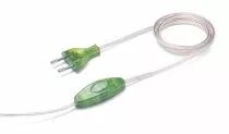 Cordon 2 m avec fiche 2 pôles et interrupteur à main à 1,2m de la fiche, méplat 2x0,75mm2, dégainé 21mm dénudé 7mm, transparent 