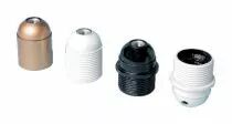 Douille bakélite lisse pour E27 250V 2A, montée non bloquée, doré verni, filetage métallique M10x1 et vis d'antirotation (140060