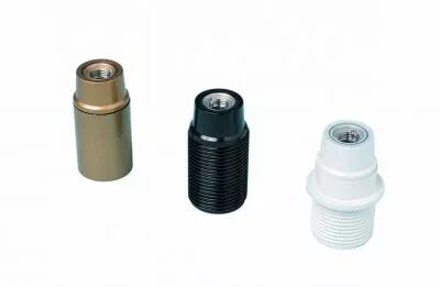 Douille bak�lite mi-filet� E14 250V 2A, mont�e non bloqu�e, blanc verni, filetage m�tallique M10x1, vis d'antirotation et borne 