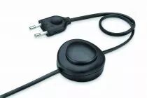 Cordon 3,5 mètres avec fiche 2 pôles et interrupteur à pied à 1m de la fiche, méplat 2x0,75mm2, dégainé 21mm dénudé 7mm, blanc (