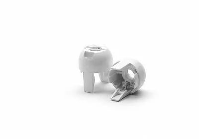 Capuchon � clipser pour douille E14 H=15mm, blanc avec filetage M10x1 dans le plastique et vis de blocage de tige (140192)